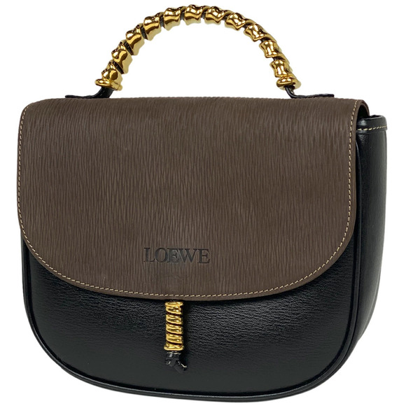 Loewe Handbags - Loewe Velzquez Handbag Shoulder Bag Logo Leather Black Brown